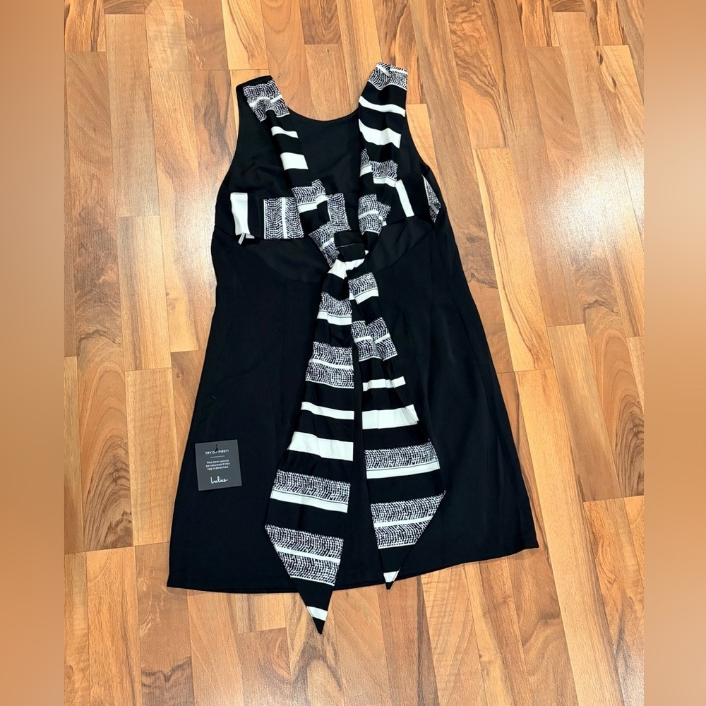 Lulu's Black and White Striped Bow Dress - Picture 5 of 8